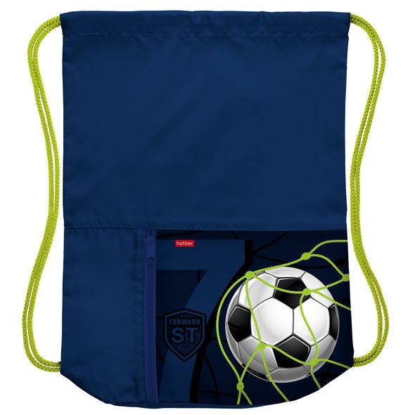 Мешок для сменной обуви Hatber 34х41 см с карманом на молнии 2 отделения -Гол!-  в индив.упак. , 